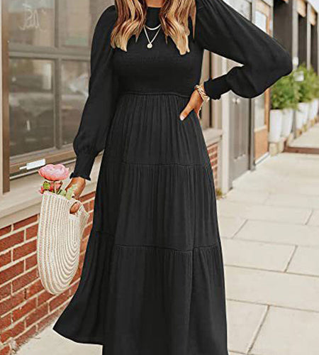 Midi Dress Long Sleeve Plain Charm