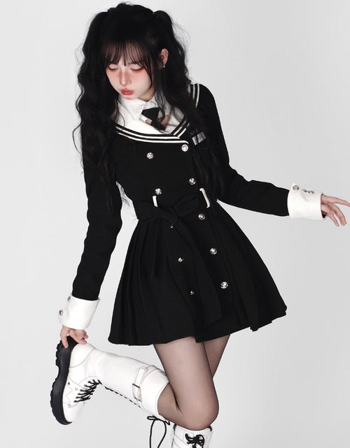 Load image into Gallery viewer, Navy Collar Korean Style Mini Dress
