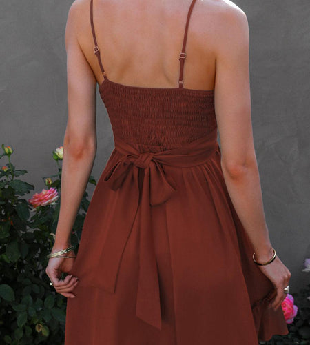 Spaghetti Strap Tie-Back Ruffle Hem Dress