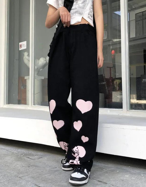 Load image into Gallery viewer, Casual Pants Women Love Skull Bone Print Wide Leg Pants
