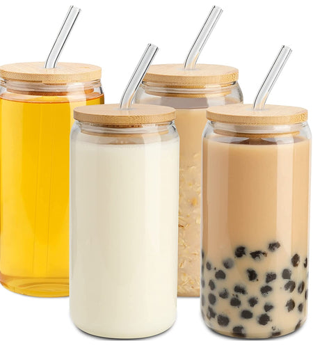 Glass Cup With Lid and Straw