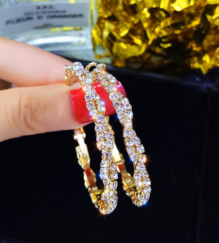 Shiny Screw Crystal Round Hoop Earrings