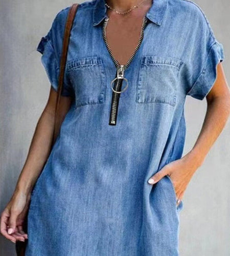 Denim Dress With Zip Closure
