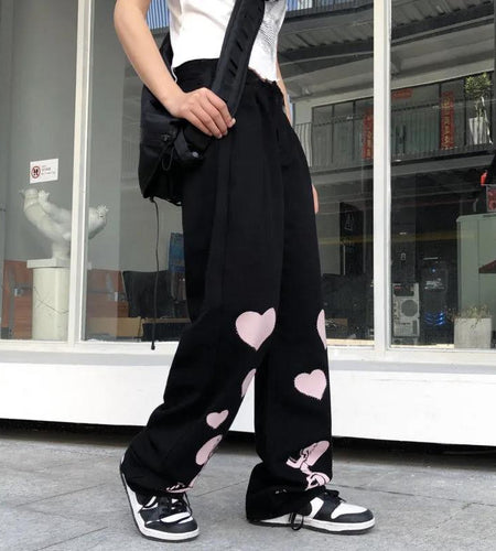 Casual Pants Women Love Skull Bone Print Wide Leg Pants