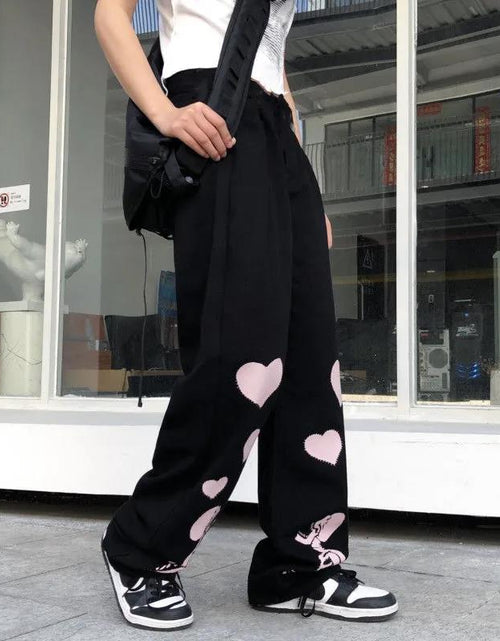 Load image into Gallery viewer, Casual Pants Women Love Skull Bone Print Wide Leg Pants
