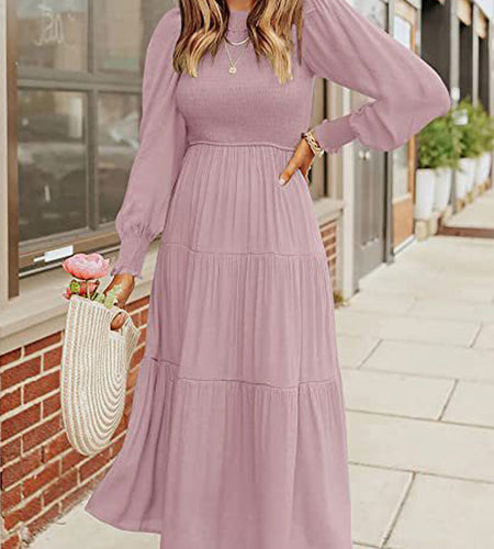 Midi Dress Long Sleeve Plain Charm