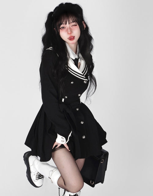 Load image into Gallery viewer, Navy Collar Korean Style Mini Dress
