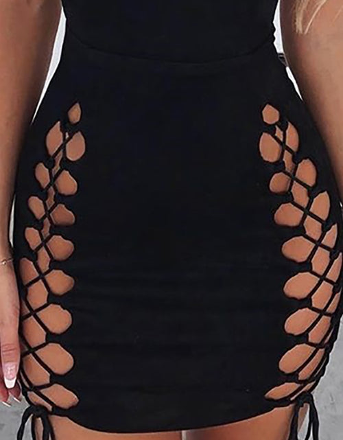 Load image into Gallery viewer, Solid Black Lace-Up Mini Club Dress
