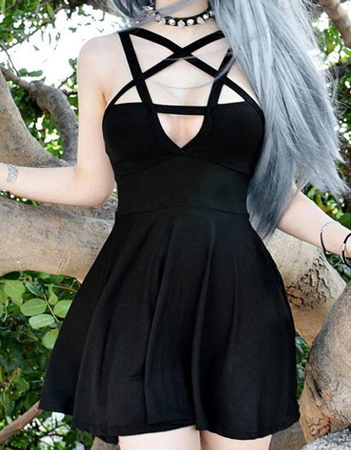 Load image into Gallery viewer, Pentagram Strap Gothic Dress
