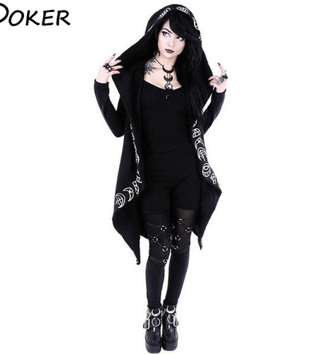 Gothic Punk Black Long Women Hoodies