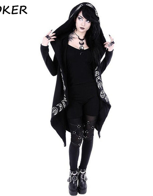 Load image into Gallery viewer, Gothic Punk Black Long Women Hoodies
