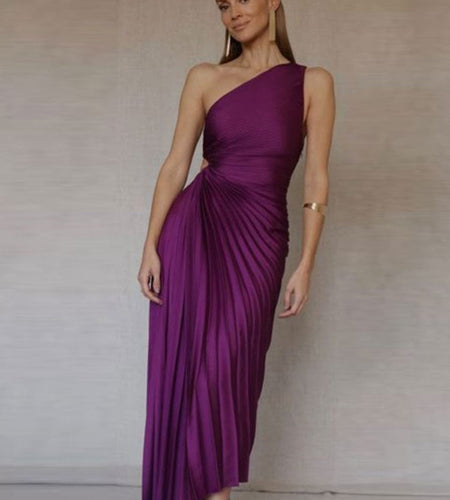 One Shoulder Pleated Maxi Dress