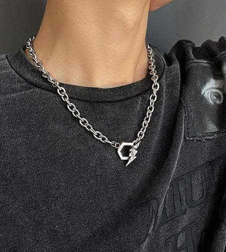Lightning Hexagon Steel Necklace