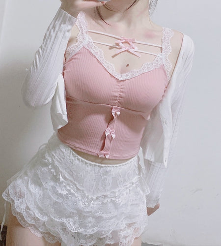 Lace Trim Pink Crop Top