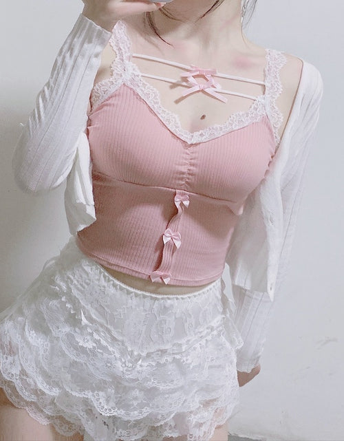 Load image into Gallery viewer, Lace Trim Pink Crop Top
