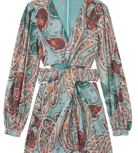 Women Vintage V Neck Mini Dress