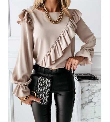 Lady Office Work Ruffles O-Neck Blouse