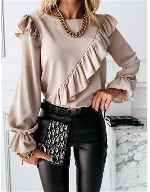 Load image into Gallery viewer, Lady Office Work Ruffles O-Neck Blouse
