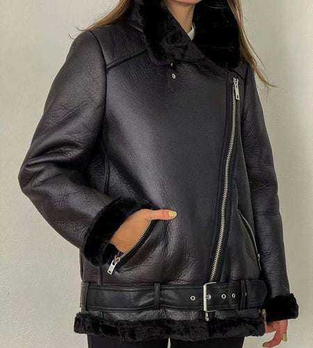 High Quality Woman's Faux Leather Fur Coat