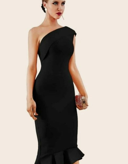 Load image into Gallery viewer, Midnight In London Off Shoulder Bodycon Dress
