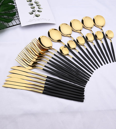 24pcs Black Gold Dinnerware Set