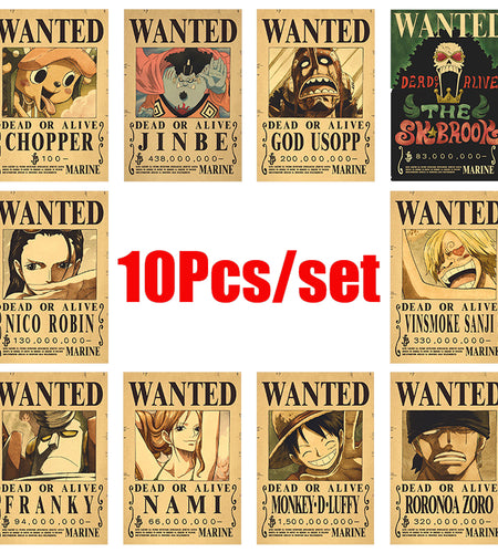10Pcs/set One Piece Anime Vintage Posters