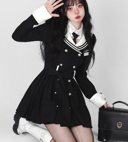 Navy Collar Korean Style Mini Dress