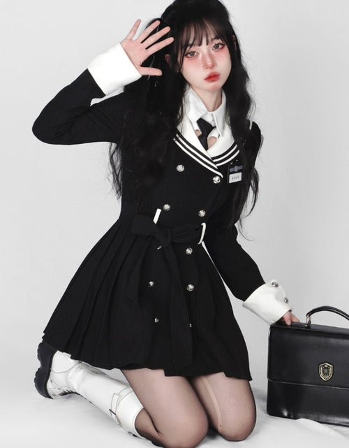 Load image into Gallery viewer, Navy Collar Korean Style Mini Dress
