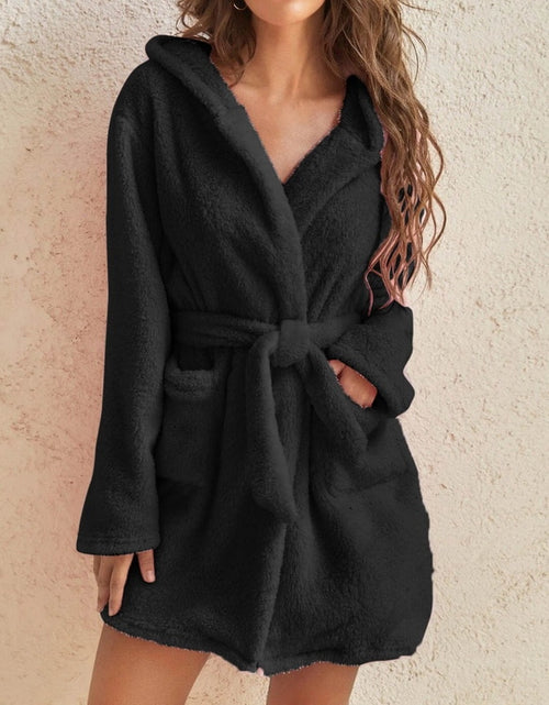 Load image into Gallery viewer, Women Hooded Fleece Bathrobe
