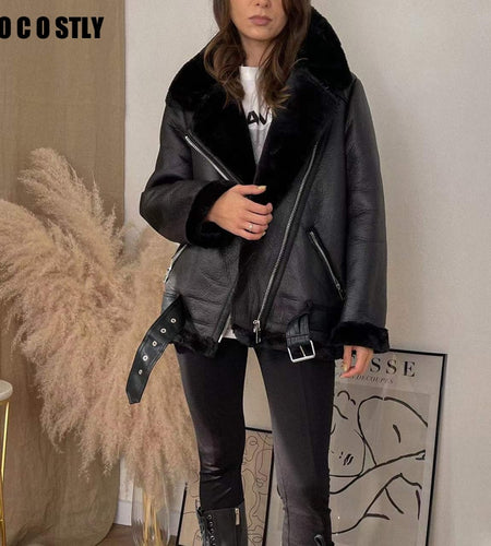 High Quality Woman's Faux Leather Fur Coat