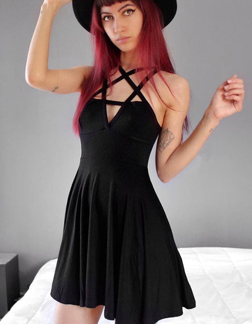 Load image into Gallery viewer, Pentagram Strap Gothic Dress
