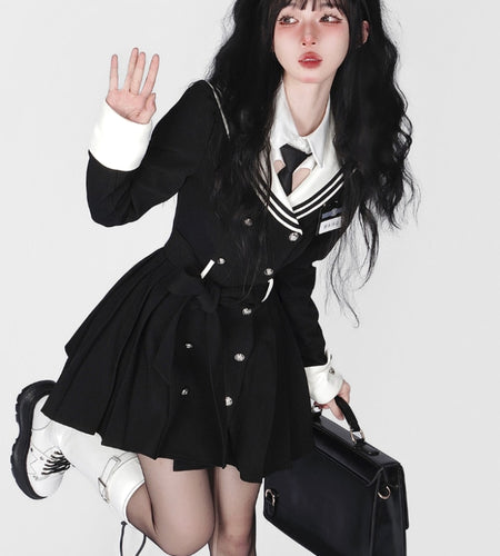 Navy Collar Korean Style Mini Dress
