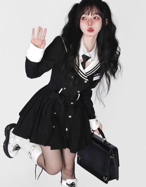 Load image into Gallery viewer, Navy Collar Korean Style Mini Dress
